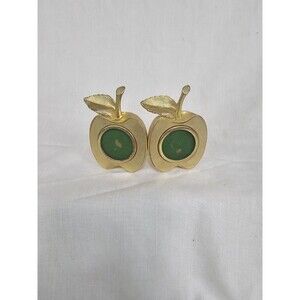 Vintage Apple-Shaped Double Picture Frame Gold-Tone Metal with 1.5" Photo Window